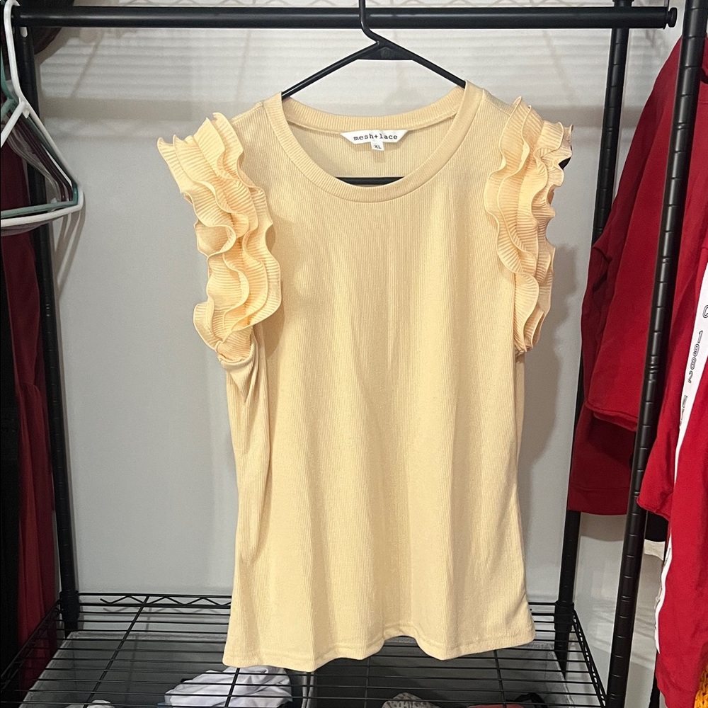 Ash & Roe Yellow Ruffle Sleeve Top
